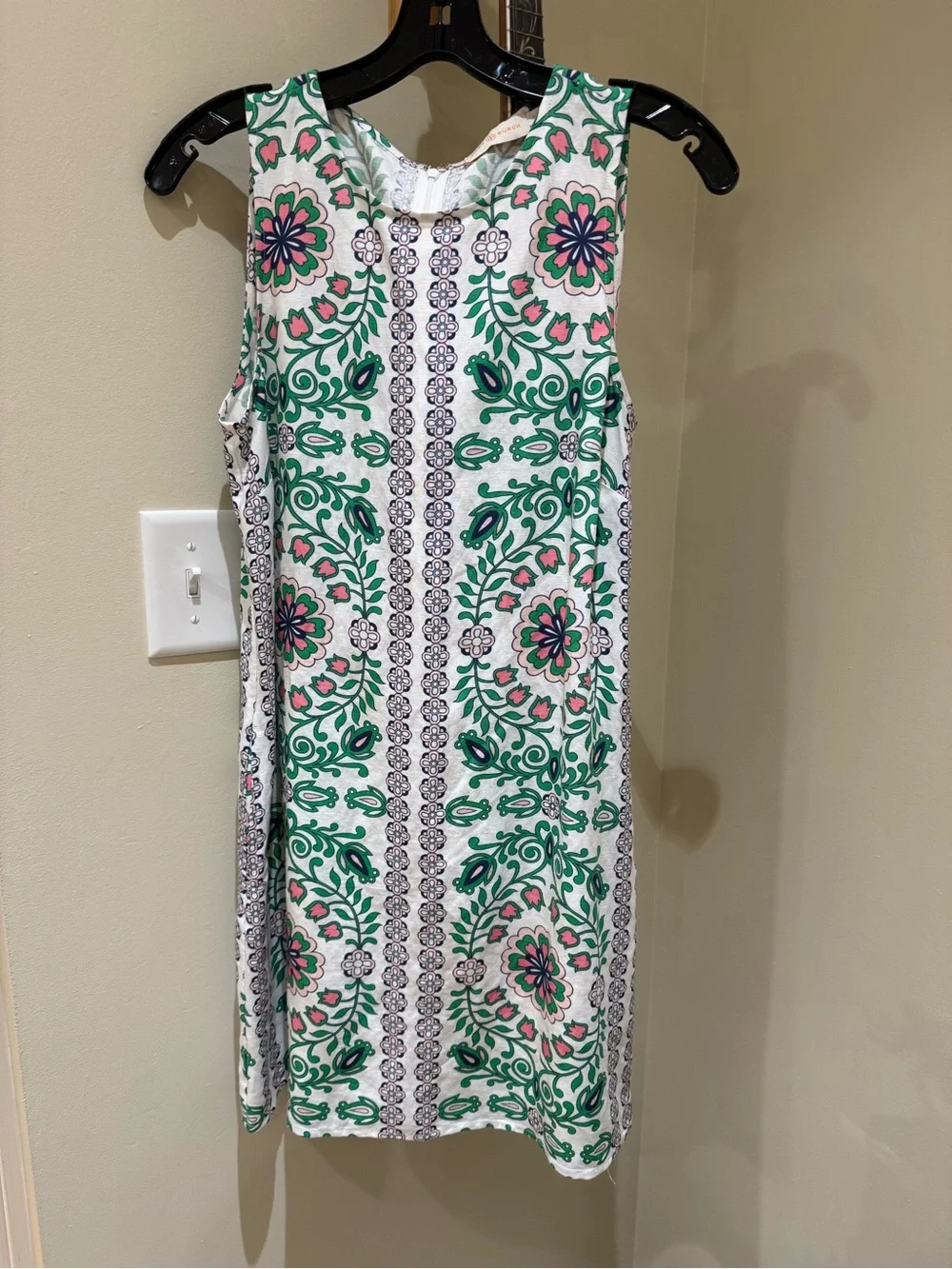 Tory Burch Green, White & Purple Printed Sleeveless Shift Dress